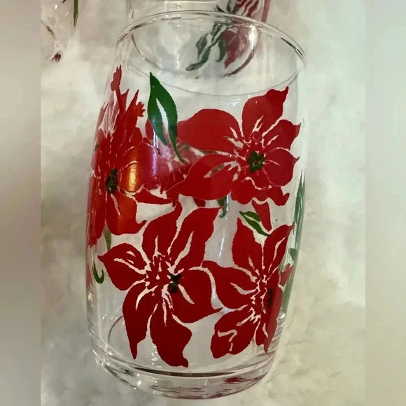 Vintage Pointsetta Christmas Juice Glass Set of Five Holiday Glasses Party EUC - Picture 3 of 12